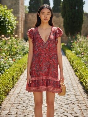 Veronica Beard Lorraine Red Floral Print Minidress